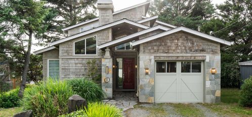 Small home with contemporary architecture, rock facade