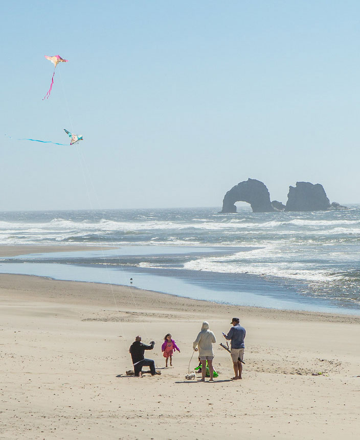 beach kites seastacks family