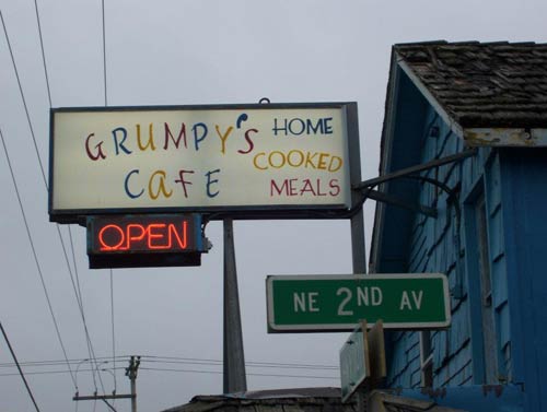 Sign for home-cooked meals at Grumpy's Cafe