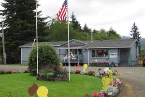 RV Park office: Blue one-story building