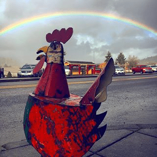 metal rooster sculpture
